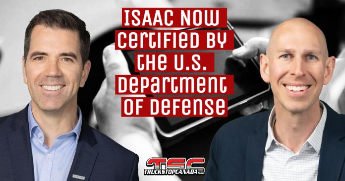 Jacques DeLarochelliere, CEO of ISAAC, with team member Sam Sussenguth, ISAAC’s Chief Sales and Marketing Officer, announcing DoD certification