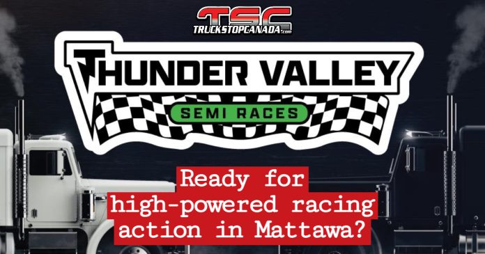 Official logo of the Thunder Valley Semi Races, the new truck racing event held in Mattawa, Ontario.