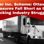 A photo of parked trucks, symbolizing the trucking industry’s struggle under the weight of the Driver Inc. scheme.