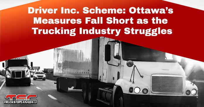 A photo of parked trucks, symbolizing the trucking industry’s struggle under the weight of the Driver Inc. scheme.