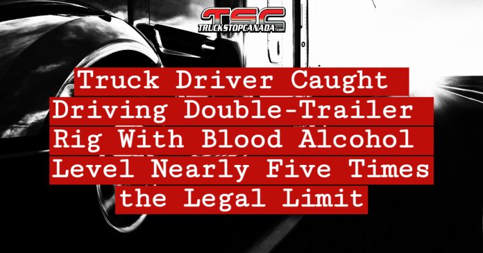 A transport truck, representing the case of a drunk truck driver caught with nearly five times the legal blood alcohol limit.