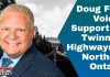 Doug Ford Voices Support for Twinning Highways in Northern Ontario Doug Ford in front of a Northern Ontario highway, with the text "Doug Ford Voices Support for Twinning Highways in Northern Ontario" and the Truck Stop Canada logo.