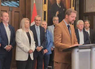 The trucking industry and Mr. Barsalou-Duval call for an investigation and reform measures in Ottawa Xavier Barsalou-Duval surrounded by industry leaders including Marc Cadieux, Jean-Claude Daigneault, Éric Gignac, Yvan Domingue, and Réal Gagnon at a Bloc Québécois press conference in Ottawa on trucking reform.