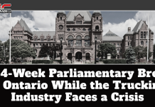 A 14-Week Parliamentary Break in Ontario While the Trucking Industry Faces a Crisis Ontario Legislative Assembly building at Queen’s Park in Toronto, featuring the text on the graphic: “A 14-Week Parliamentary Break in Ontario While the Trucking Industry Faces a Crisis”, highlighting concerns about the trucking industry, road safety, and government inaction in Ontario.