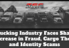 Trucking Industry Faces Sharp Increase in Fraud, Cargo Theft and Identity Scams Black-and-white image of several semi-trucks parked in a row with the Truck Stop Canada logo at the top and the text “Trucking Industry Faces Sharp Increase in Fraud, Cargo Theft and Identity Scams” displayed across the bottom.