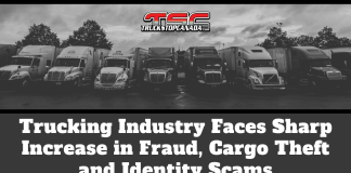 Trucking Industry Faces Sharp Increase in Fraud, Cargo Theft and Identity Scams Black-and-white image of several semi-trucks parked in a row with the Truck Stop Canada logo at the top and the text “Trucking Industry Faces Sharp Increase in Fraud, Cargo Theft and Identity Scams” displayed across the bottom.