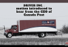 Standing Committee on Transport: Bloc Québécois seeks to hear from Canada Post CEO Canada Post delivery truck driving on a rural road, with the text “DRIVER INC.: motion introduced to hear from the CEO of Canada Post,” illustrating a parliamentary motion related to trucking practices and subcontracting discussed at the Standing Committee on Transport.