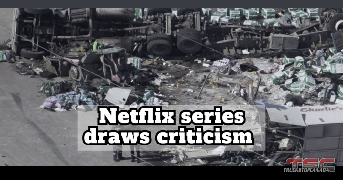 Netflix Humboldt Broncos Archival image of a rural crash scene involving the Humboldt Broncos team bus, illustrating the context of a Netflix series that has sparked debate among Canadian families affected by a real-life tragedy.