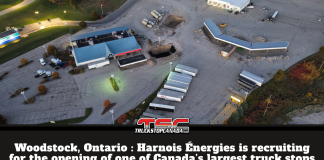 Woodstock, Ontario : Harnois Énergies is recruiting for the opening of one of Canada’s largest truck stops Aerial view of the future Harnois Énergies truck stop site in Woodstock, Ontario. The graphic reads: “Woodstock, Ontario: Harnois Énergies is recruiting for the opening of one of Canada’s largest truck stops.” The site, located along Highway 401, is undergoing major renovation and modernization in preparation for its upcoming opening.