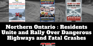 Northern Ontario: Residents Unite and Rally Over Dangerous Highways and Fatal Crashes Graphic showing multiple rally posters across Northern Ontario announcing coordinated protests on January 24, 2026, calling for safer Highways 11 and 17 following deadly crashes and repeated road closures.
