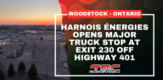 Harnois Énergies opens major travel stop in Woodstock, Ontario, at Exit 230 off Highway 401 Harnois Énergies Travel Stop in Woodstock, Ontario, a newly renovated truck stop on Highway 401 offering fuel, parking, showers, dining and services for truckers and travelers.