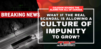 Driver Inc., illegal truck yards, shootings and organized crime: Caledon sounds the alarm for all of Canada Breaking News graphic showing a semi-truck tracked from the air near Caledon, with the message questioning whether Canada is allowing a culture of impunity to grow amid Driver Inc., illegal trucking and public safety concerns.